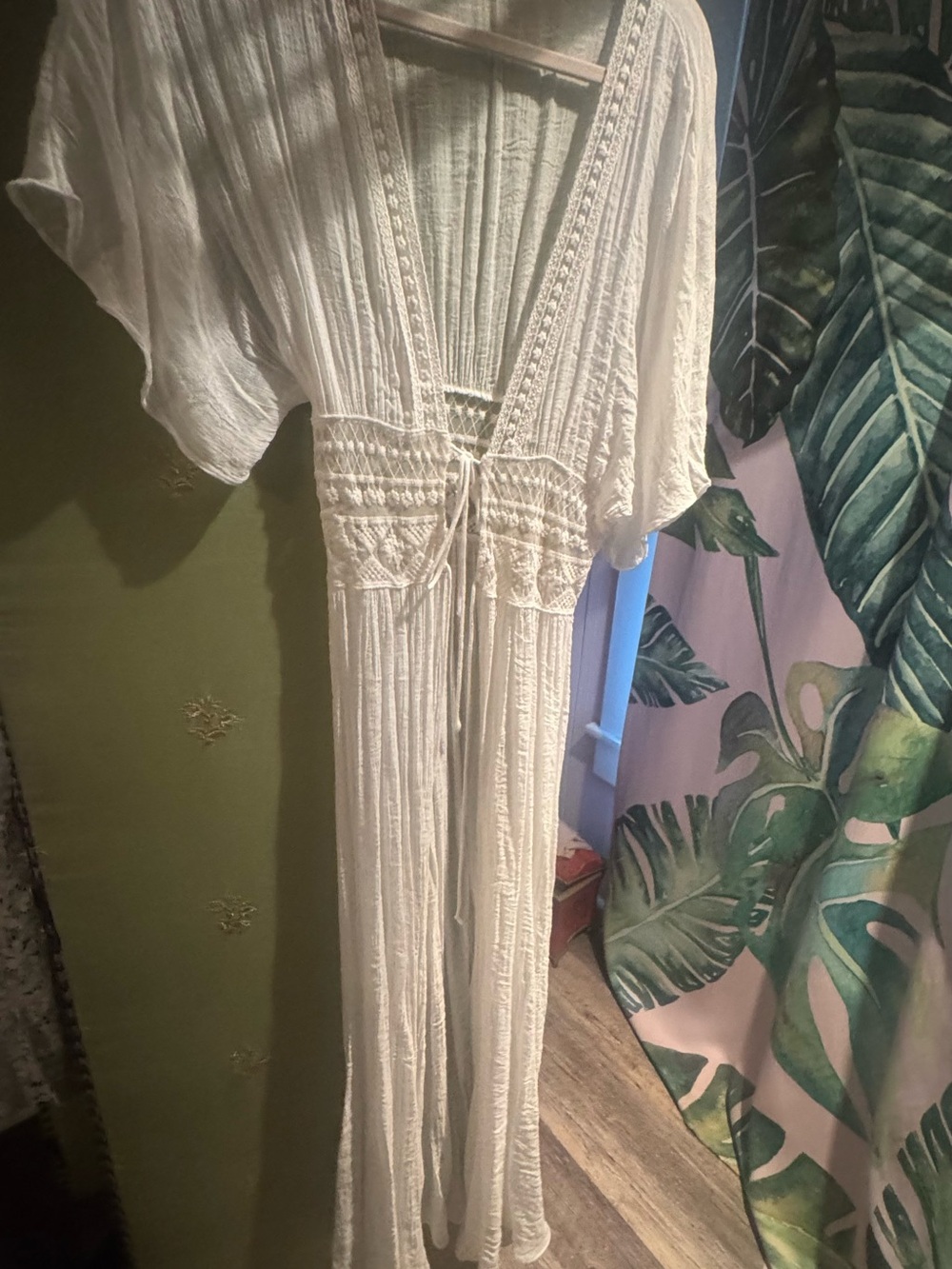 Aakaa White Boho Crochet Tie-Front Swim Coverup